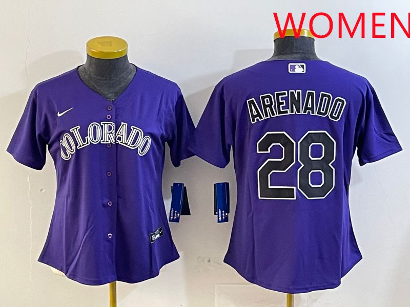 Women Colorado Rockies #28 Arenado Purple Game 2025 Nike MLB Jersey style 1->women mlb jersey->Women Jersey